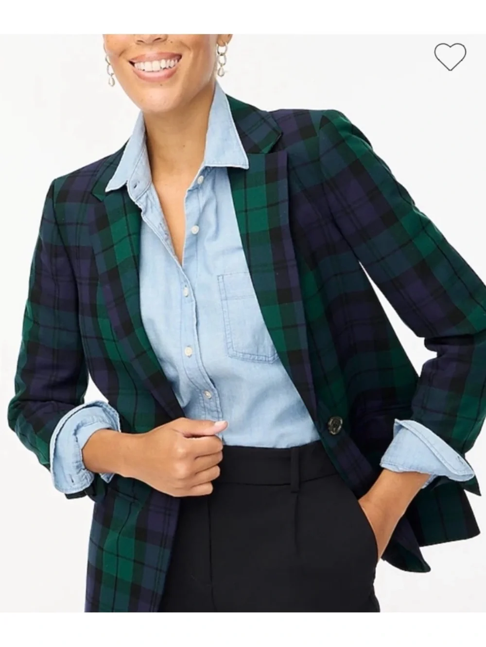 J. Crew Factory Black Watch Plaid Blazer Green Blue Gold Two Buttons Size 10